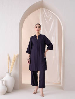 Femmella - Black Roll-Up Sleeves Kurta with Roll-Up Pant (Set of 2)