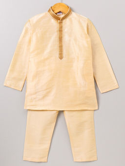 Pehanaava - Boys Cream Embroidered Kurta with Pyjama (Set of 2)