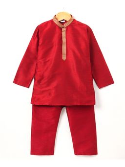 Pehanaava - Boys Red Embroidered Kurta with Pyjama (Set of 2)