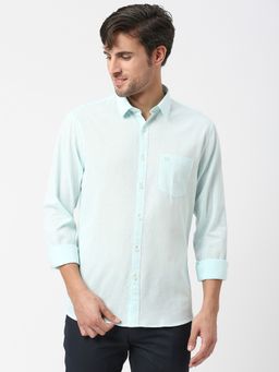 Dragon Hill - Full Sleeves Mint Green Linen Shirt With Pocket