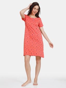 Zivame - Summertime Knit Poly Knee Length Nightdress - Emberglow Red