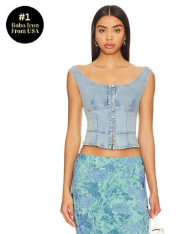 Free People - Sally Denim Corset Top In Daylight Sky Combo