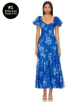 Free People - Short Sleeve Sundrenched Maxi Dress In Sapphire Combo