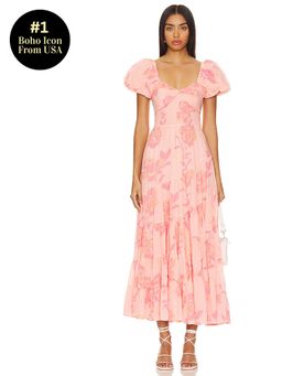 Free People - Short Sleeve Sundrenched Maxi Dress In Pinky Combo