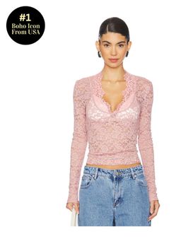 Free People - x Intimately FP All Day Lace Long Sleeve Top In Pale Mauve