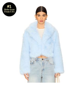 Free People - Paris Cropped Faux Fur Jacket In Ice Water