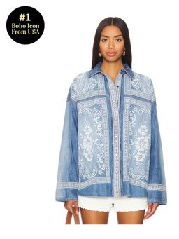 Free People - x We The Free Lace Embroidered Denim Shirt