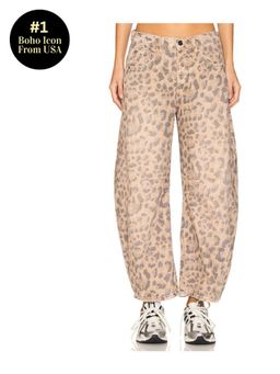 Free People - x We The Free Good Luck Printed Mid Rise Barrel In Brown