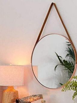 CasaGold - 20 Inch RoseGold Hanging Mirror with Leather Strap