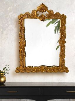 CasaGold - 50 Inch Gold Vintage Iris Carved Mirror in Metal Frame