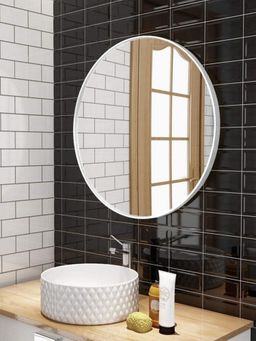 CasaGold - 30 Inch White Round Mirror in Metal Frame