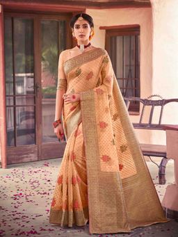 Odette - Peach Colour Soft Cotton Saree with Unstitched Blouse