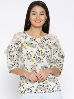 Sera - Off White Floral Print Top
