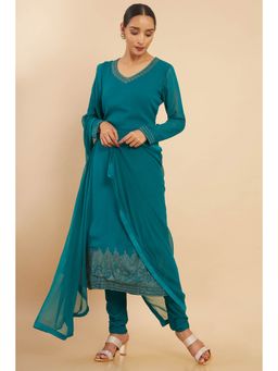 Soch - Women Teal Floral Kurta with Pant and Dupatta (Set of 3)