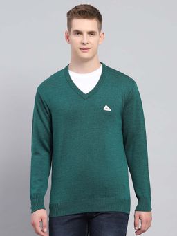 Monte Carlo - Mens Solid Teal V-Neck Full Sleeve Sweater