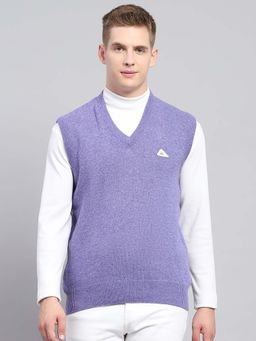 Monte Carlo - Mens Solid Purple V-Neck Sleeveless Sweater