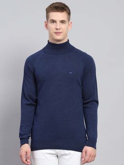 Monte Carlo - Mens Solid Navy Blue High Neck Full Sleeve Sweater