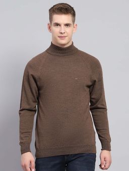 Monte Carlo - Mens Solid Brown High Neck Full Sleeve Sweater