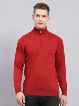 Monte Carlo - Mens Solid Red High Neck Full Sleeve Sweater