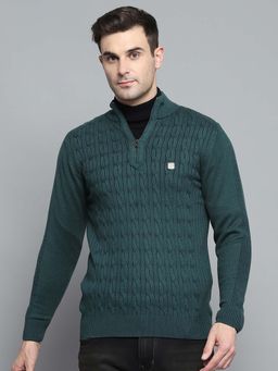 Monte Carlo - Mens Self Design Green High Neck Full Sleeves Sweater