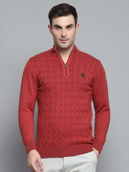 Monte Carlo - Mens Self Design Rust High Neck Full Sleeves Sweater