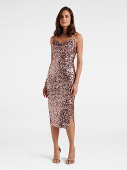 Forever New - Rose Gold Danica Sequin Cowl Midi Dress