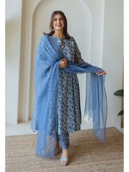 The Indian Ethnic Co. - Blue Solid Kota Doria Cotton Dupatta