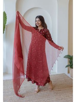 The Indian Ethnic Co. - Red Solid Kota Doria Cotton Dupatta