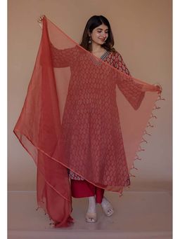 The Indian Ethnic Co. - Red Solid Kota Doria Cotton Dupatta