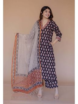 The Indian Ethnic Co. - Off White Bagru Kota Doria Cotton Dupatta