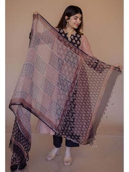 The Indian Ethnic Co. - Black Bagru Kota Doria Cotton Dupatta