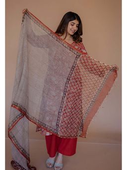 The Indian Ethnic Co. - Red Bagru Kota Doria Cotton Dupatta