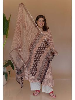 The Indian Ethnic Co. - Rust Bagru Kota Doria Cotton Dupatta