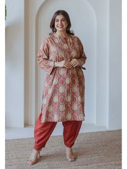 The Indian Ethnic Co. - Aarna Red Ajrakh Cotton Straight Kurta