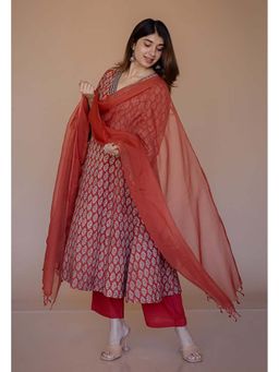 The Indian Ethnic Co. - Sarah Red Bagru Cotton Kali Kurta