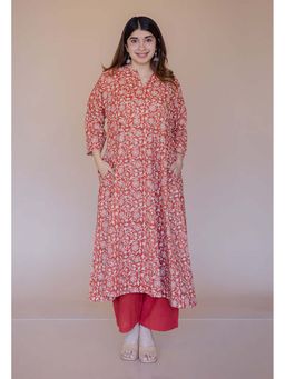 The Indian Ethnic Co. - Nyra Red Bagru Cotton Jhabba Kali Kurta