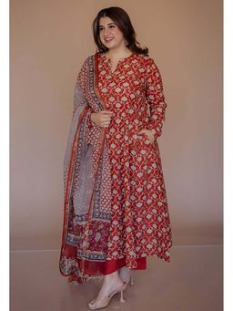 The Indian Ethnic Co. - Shinat Red Bagru Cotton Kali Kurta