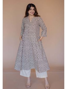The Indian Ethnic Co. - Malika Off White Bagru Cotton Kali Kurta