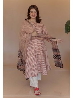 The Indian Ethnic Co. - Shriya Red Bagru Cotton A Line Kurta