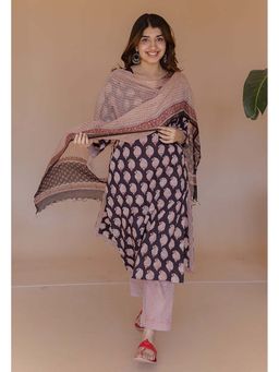 The Indian Ethnic Co. - Aarushi Black Bagru Cotton Straight Kurta
