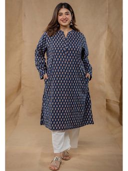 The Indian Ethnic Co. - Riddhi Blue Ajrakh Cotton Straight Kurta