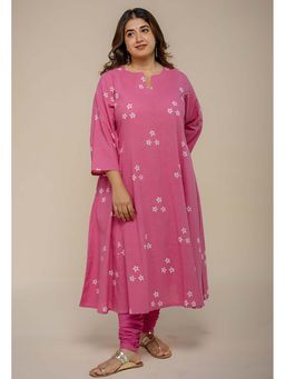 The Indian Ethnic Co. - Malika Pink Hand Block Printed Slub Cotton Kali Kurta