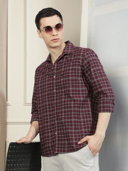 CRIMSOUNE CLUB - Men's 100% Cotton Maroon Checked Shirt