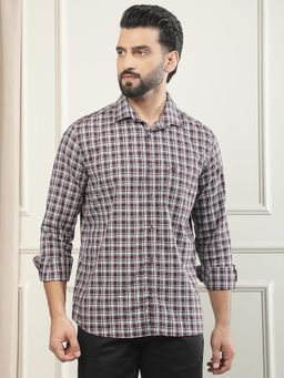 CRIMSOUNE CLUB - Men's Wine Checked 100% Cotton Shirt