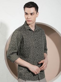 CRIMSOUNE CLUB - Men's Green Graphic Print Shirt