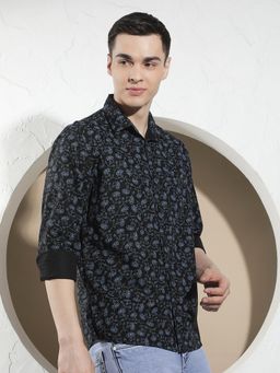 CRIMSOUNE CLUB - Men's Blue Floral Print Shirt