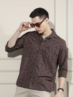 CRIMSOUNE CLUB - Men's Brown Print Shirt