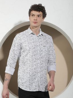 CRIMSOUNE CLUB - Men's White Abstract Print Shirt