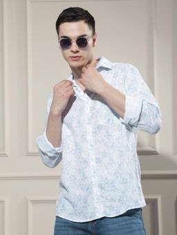 CRIMSOUNE CLUB - Men's Blue Floral Print Shirt