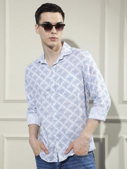 CRIMSOUNE CLUB - Men's Blue Printed Shirt